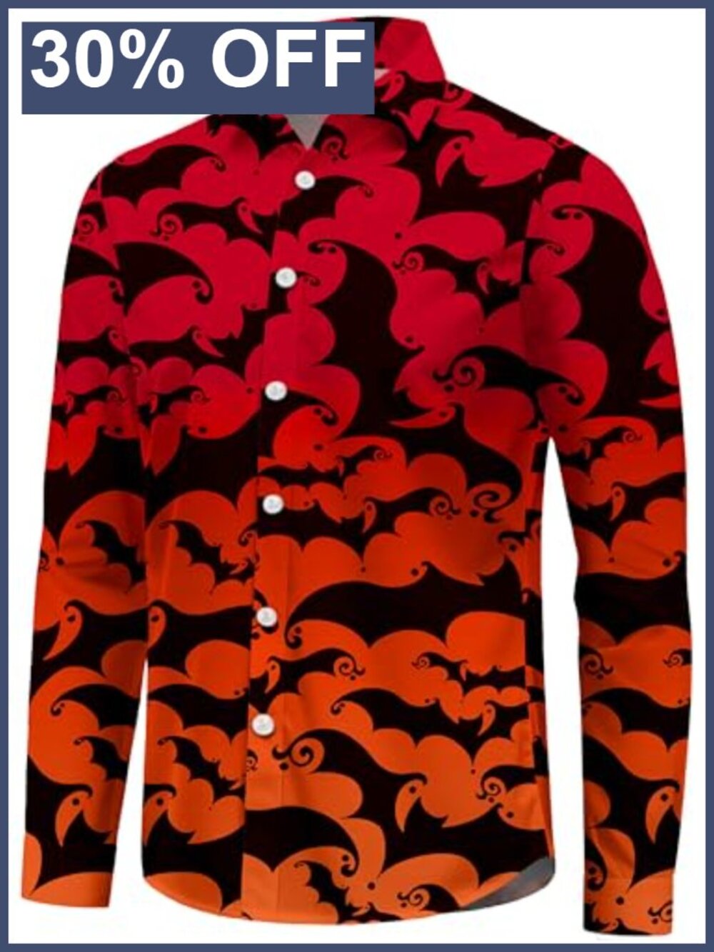 Men's Halloween Pumpkin Skull Print Button Up Long Sleeve Shirt